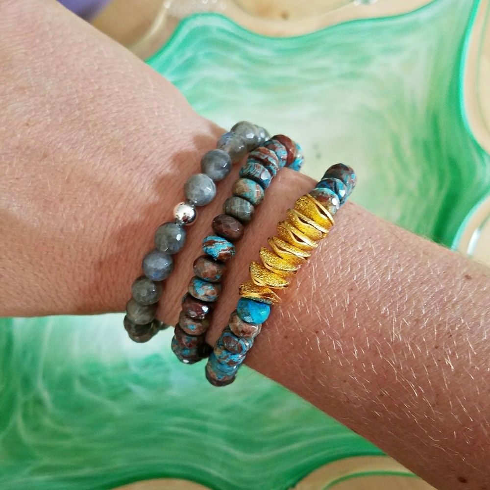 Ocean Jasper Mala Bead w/24K Gold Ruffle Washers - Picture 4 of 5